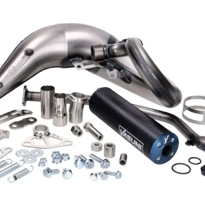 Autentisk Avgassystem Yasuni Cross ML blå för Aprilia RX, SX, Derbi Senda, Gilera EBE, EBS, D50B